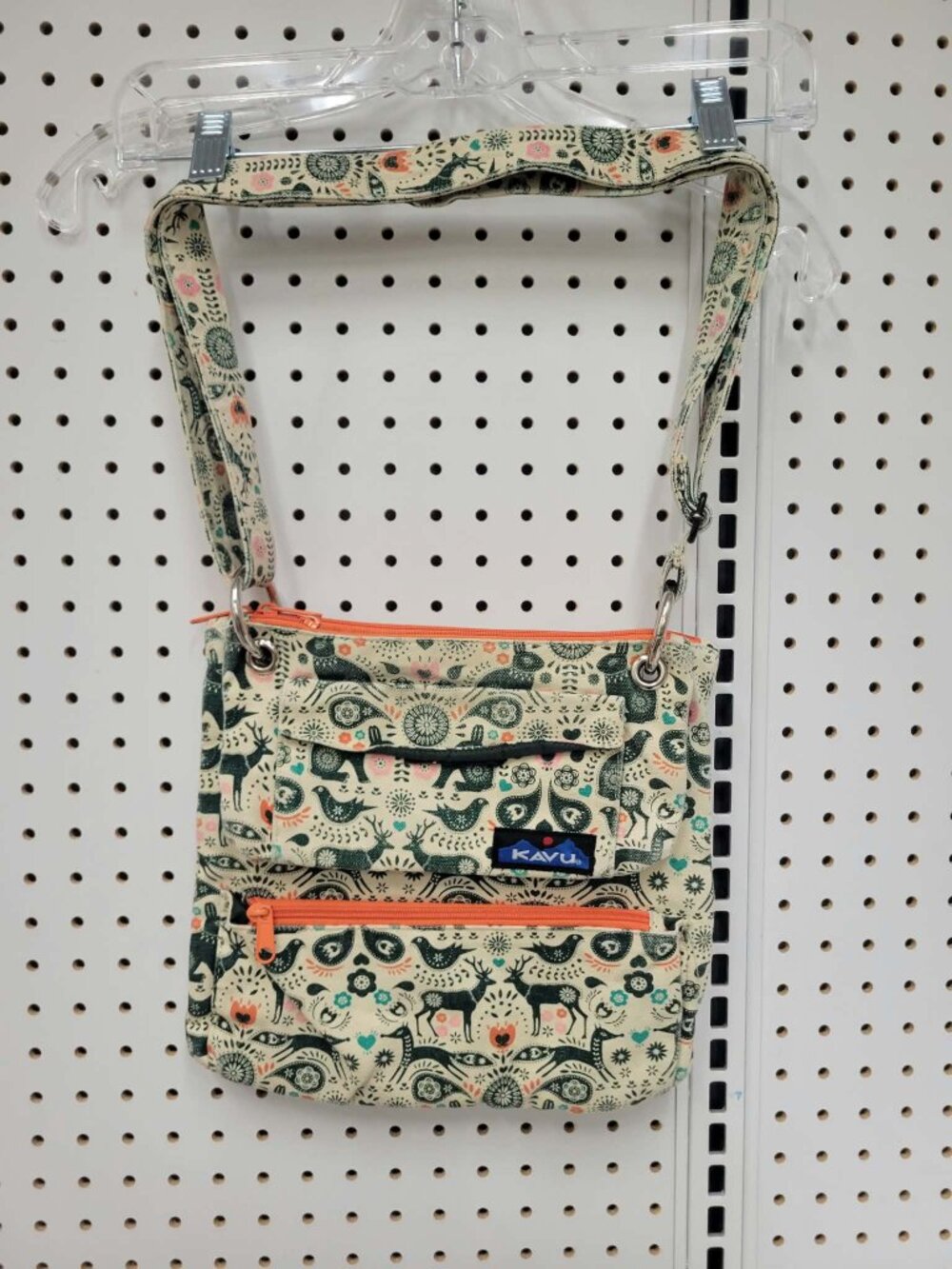 Kavu Rope Sling Bag With Forest Animal Print & Bright Orange Zippers